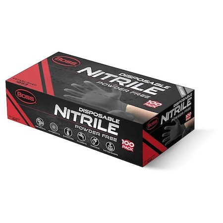 Boss Disposable Gloves, 100 CT, XL, Nitrile, Black, 100PK B21051-XL