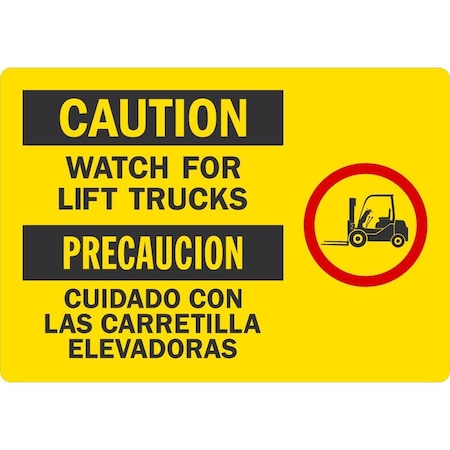 Lyle Caution Watch For Lift Trucks (W/Sym), 5x3.5, Non-Reflective, Yellow G-16809-ND_5x3.5