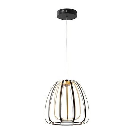 Jonathan Y Gigi 11.5" Modern Glam Metal Adjustable Dimmable Stripe Cage Integrated LED Pendant, Black/Gold Paint JYL7149A
