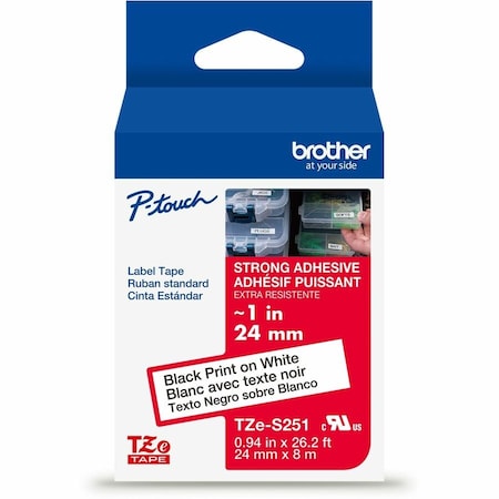 Brother Label/Ribbon Cartridge, White, Gloss, 1 in W TZES251G