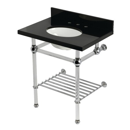 Kingston Brass 30-Inch Black Granite Console Sink with Acrylic Legs and Shelf, 8-Inch, 3-Hole KVPK30KAB1
