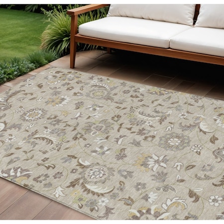 Homeroots 9' X 12' Beige Brown And Gray Floral Washable Indoor Outdoor Area Rug 597798