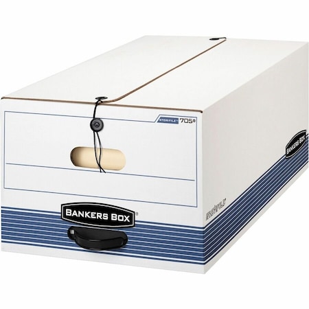Bankers Box File Box, Corrugated Fiberboard, 15 in W, 24 in D, 10 in H, String & Button Closure, Blue, White 00705