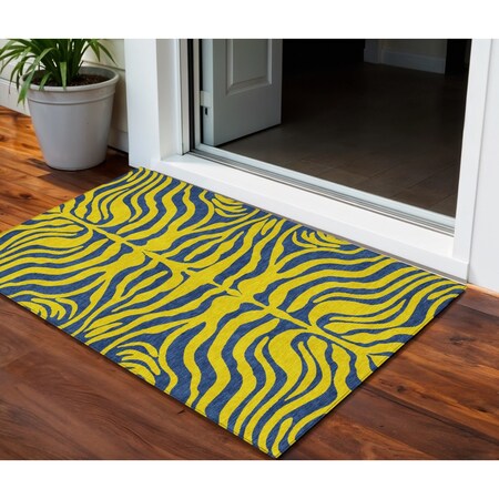 Homeroots 3' X 5' Yellow And Blue Animal Print Washable Indoor Outdoor Area Rug 600714