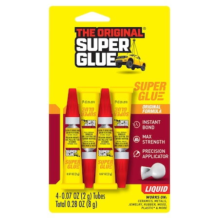 Super Glue Instant Adhesive, Original Series, Clear, 0.07 oz, Tube 4 PK SGH24J-48