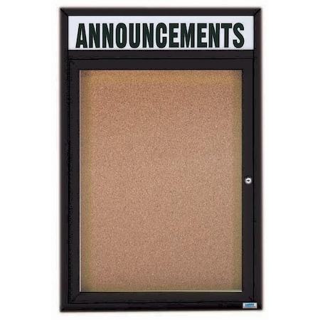 Aarco Illuminated Enclosed Bulletin Board w/ Header Black Powder Coated Al Frame, 24''Hx18''W DCC2418RHIBK
