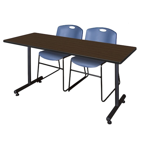 Regency Kobe T-Base Training Seminar Table W/ 2 Zeng Stack Chairs, 60 in W, 24 in L, Neo Walnut MKTRCT6024NW44BE