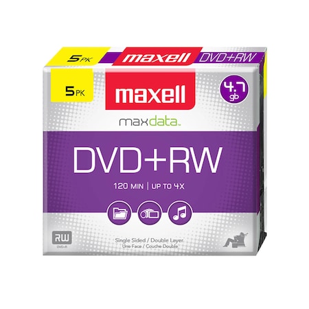 Maxell DVD+RW 4X REWRITABLE 4.7GB UP TO 120 MIN RECORDING 5PK JEWEL CASE, 5PK 634045