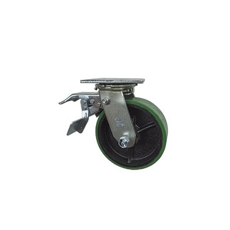 Service Caster 6 Inch Green Poly on Cast Iron Caster with Ball Bearing and Total Lock Brake SCC SCC-TTL30S620-PUB-GB