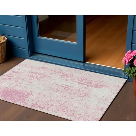 Homeroots 3' X 5' Pink And Ivory Abstract Washable Indoor Outdoor Area Rug 612959