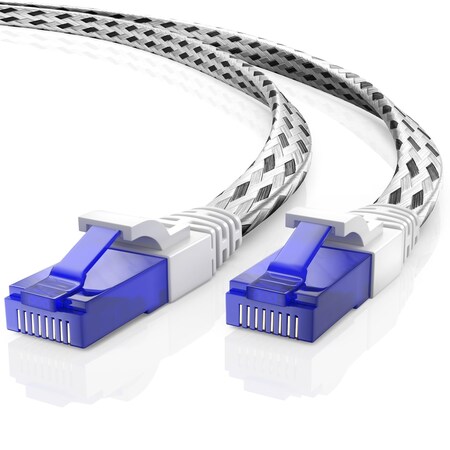 Maximm Cat6 Flat Braided Ethernet Cable 25ft, White C6F-25FT-WHBRD