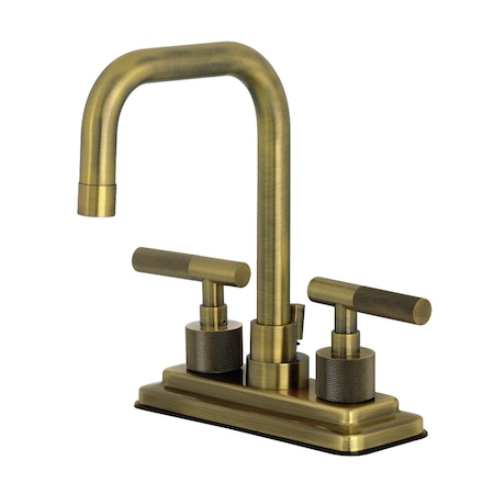 Kingston Brass Knurled Double-Handle 4" Centerset Bathroom Faucet with Brass Pop-Up, Antique Brass KS6643KNL