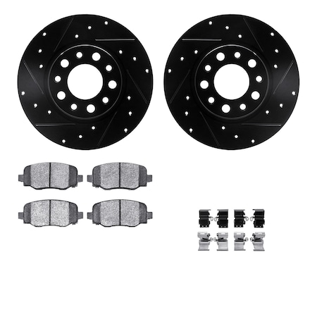 Dynamic Friction Co DFC Brake Rotor - Dimpled & Slotted - Black w/5000 Brake Pads & HW Kit 8512-42045