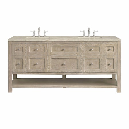 James Martin Vanities Breckenridge 72" Dbl Vanity, Whitewashed Oak, w/ 3 CM Tajnar Eclos Top w/FreePower Wireless Charger 330-V72-WWO-FTJR