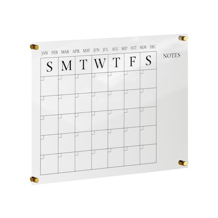Martha Stewart Grayson Acrylic Wall Calendar w/Notes w/Dry Erase Marker and Mntng Hrdwr, 24in. x 18in., w/Blk Prnt BR-AC-4560-BK-CLRBK-MS