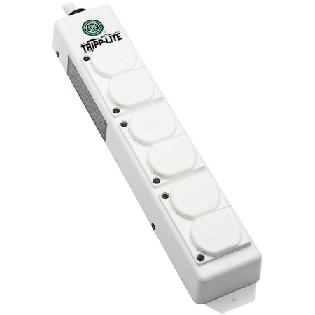 Tripp Lite Outlet Strip, Hospital Grade, Dual Ground, 6 5-15R-HG, 5-15P-HG, 15 ft., White PS-615-HGDG
