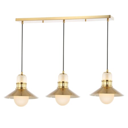 Jonathan Y Colin 3-Light 35" Adjustable Iron/Glass Retro Hurricane Triple Linear LED Pendant, Brass Gold JYL6121A