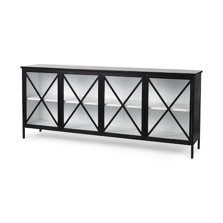 Homeroots 79in Black And White Iron Sideboard Soft Close with Four Glass Doors 611014