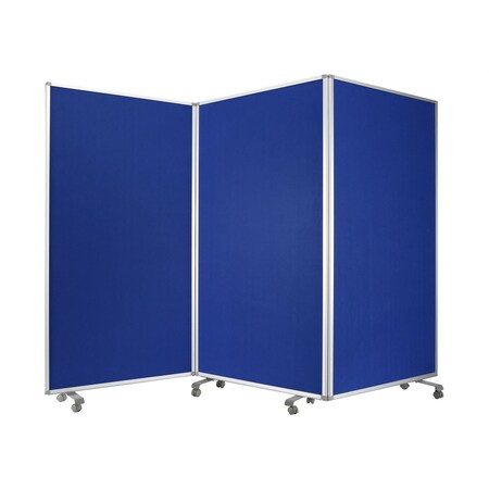 Homeroots 71" Blue Iron Folding Three Panel Screen Room Divider 348668