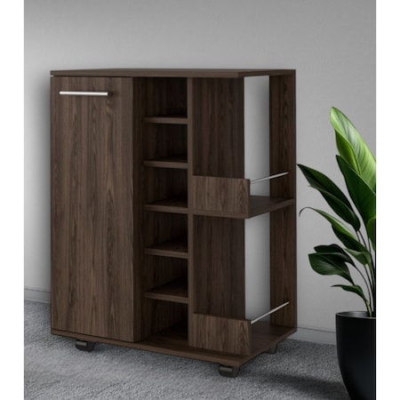 Homeroots Brown Rolling Bar Cart With Wine Storage 535096