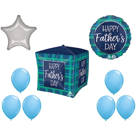 Loonballoon LOONBALLON Father's Day Theme Balloon Set, 15in. Cube Happy Father's Day Checks Balloon, Star Foil 97100-87100