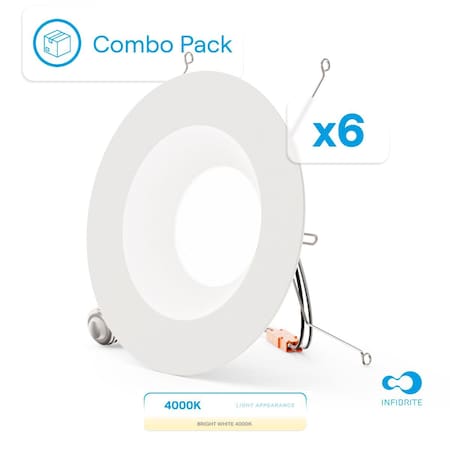 Infibrite 6 In. Retrofit 4000K Cool White LED Recessed Light 12W 1100LM, Dimmable, Wet Rated, 6PK IB-006-4-12W-WH-6PK