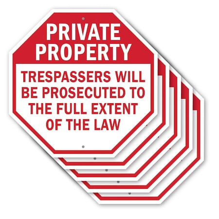 Signmission Private Property Trespassers Will B, 10 inch X 10 inch, Aluminum Metal Signs, 5PK OC-A-5Pack-10-144