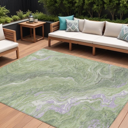 Homeroots 9' X 12' Artichoke Green Lavender And Ivory Abstract Washable Indoor Outdoor Area Rug 618194