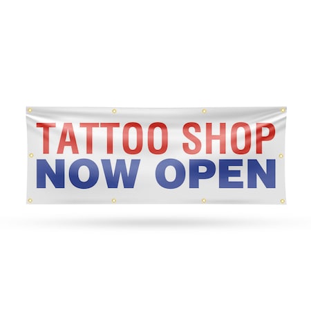 Signmission Tattoo Shop Now Open, 36 Inch x 96 Inch, Vinyl Banner B-96-30881