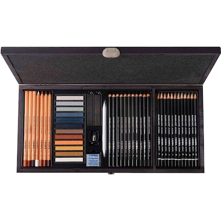 Lyra Art Specials Drawing Box Set, Wooden Case, Artist Pencils & Pastels, Assorted Colors, 47-Piece Set L2054001