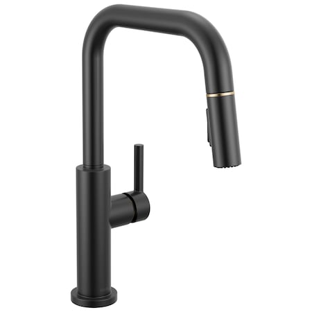 Delta Nicoli Single Handle Pull-Down Kitchen Faucet, 11.06 in, Matte Black / Champagne Bronze 19868LF-GZ