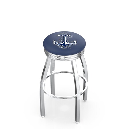 Holland Bar Stool Co 30" Chrome US Naval Academy NAVY Swivel Bar Stool, Accent Ring L8C3C30USNavA