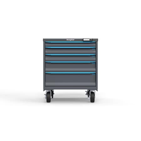 Strong Hold 5 drawer cabinet - (1x 2in, 2x 3in, 1x 5in, 1x 7in) - Blue accents - Electronic Lock S3036-PCRAS-0501FS