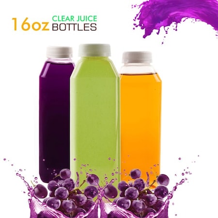 Ecoquality 16oz Empty Clear Plastic Bottles with Tamper Evident Cap For Juices, Milk, Smoothies, 20PK EQ16CLJU-20