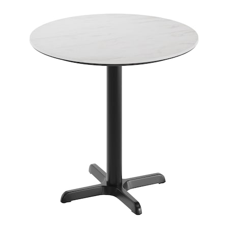Flash Furniture 31.25" RND Tabletop, Seamless Surface Technology, White Faux Marble, 22x22 Black Table Height X-Base ST-RD31-WHMAR-T2222-GG