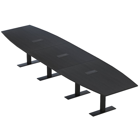 Skutchi Designs 16ft Conference Table With Power Unit | 16 Person Modular Boat Meeting Table | Harmony Series HAR-BOT-48X192-T.BK-U999ST19-EBLK