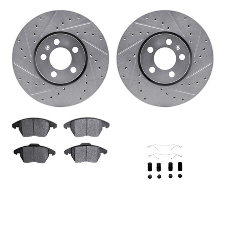 Dynamic Friction Co DFC Rotors-Drilled & Slotted-Silver w/ EURO 5000 Ceramic Brake Pads Incl Hdw 7612-74025