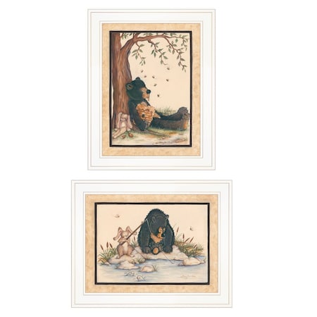 Homeroots Set Of Two Gone Fishing 1 White Framed Print Wall Art, 2PK 406207