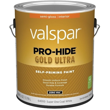 Valspar Pro-Hide Gold Ultra 6400 Latex Paint, Acrylic Base, Semi-Gloss Sheen, Super One Coat White 028.0064000.007