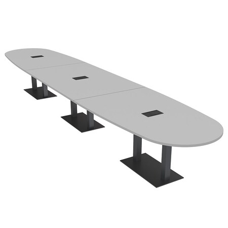 Skutchi Designs Boval Conference Table With Power, 48 in W, 216 in L, Grey HAR-BOVL-48X216-DOU.BK-U779-EBLK