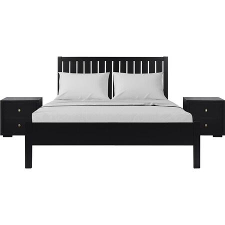 Homeroots Three Piece Black Solid Wood Bedroom Set 523669