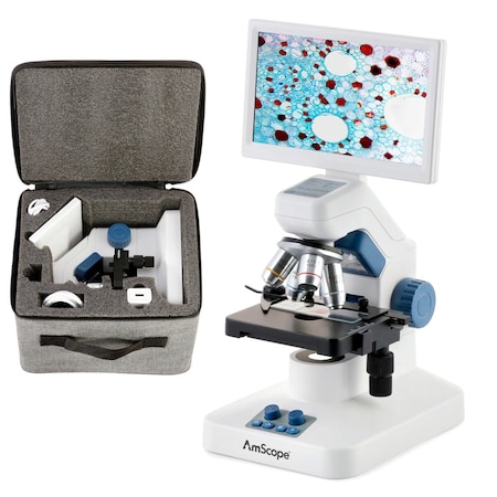 Amscope Full HD 7 Digital Compound Microscope w/ Mechanical Stage, 4 Objectives, and 32GB MicroSD Card DM300HD