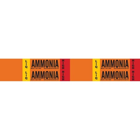 Brady LIQ AMMONIA HIGH Pipe Marker, 1.125in H x 7in W, Card of 4 Each, Fits Pipes .75in Thru 2.375in, 4PK 145924