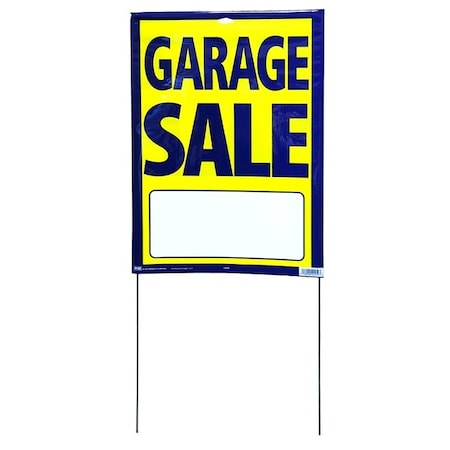 Hy-Ko Street Sign, GARAGE SALE, Blue Legend, Yellow Background, Plastic, 13 in H x 29 in W Dimensions 24250