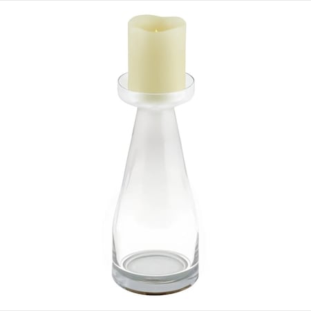Homeroots 11" Clear Glass Centerpiece Pillar Candle Holder With Candle 483921