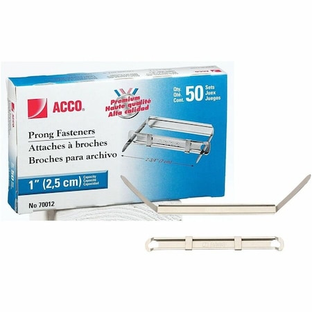 Acco Premium Prong Fasteners, 1" Sheet Capacity, 2-3/4"L Base, 50/Box 70012