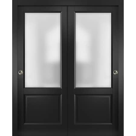 Sartodoors Sliding Closet Bypass Doors 48 x 84 inches, Lucia 22 Matte Black with Rain Glass, Sturdy Rails Mol LUCIA22DBD-BLK-4884