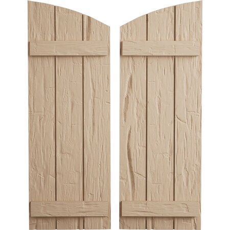 Ekena Millwork Hand Hewn 3 Board Joined Board-n-Batten w/Elliptical Top Faux Wood Shutters, 16 1/2W x 60H, PR SHUBJL16X60HHPR