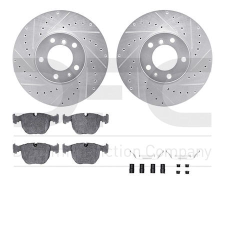 Dynamic Friction Co DFC Rotors-Drilled & Slotted-Silver w/ EURO 5000 Ceramic Brake Pads Incl Hdw 7612-31028