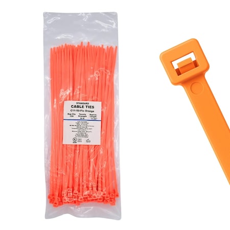 Cable Ties Unlimited Cable Tie, 11 in L, 50 lb Strength, 3.2 in Max Bundle Dia, Nylon 6/6, Fluorescent Orange 100PK C11-50-Flo Orange
